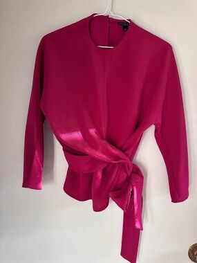Topshop fuchsia hot pink wrap top 3/4 sleeves